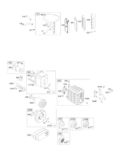 Air Cleaner, Muffler Diagram and Parts List for 196422-0022-XX  Briggs and Stratton Engine